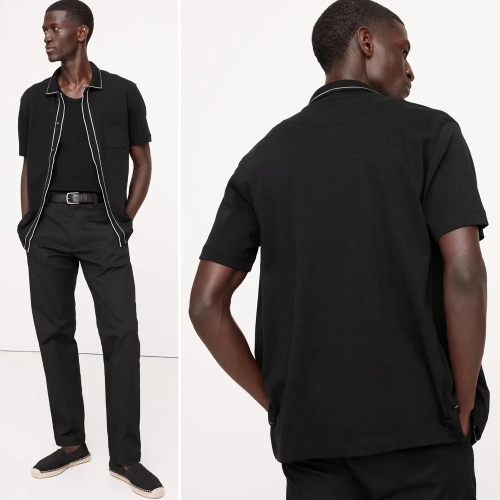 NWT Banana Republic Luxury Touch Shirt XXL TALL Black Tan Cotton Polo Collar